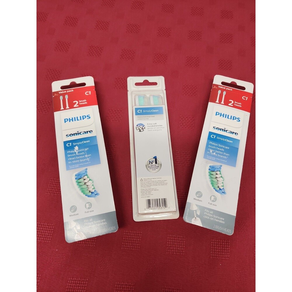 Philips Sonicare C1 Simply Clean Brush Heads Lot Of 3~2 Packs HX6012/04